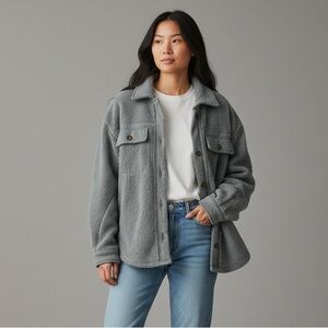 Women’s Grey Fleece Sherpa Shacket